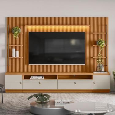 Imagem de Estante para TV Até 75 Polegadas Ouro Preto 2 Portas com Led 268 Cm Na