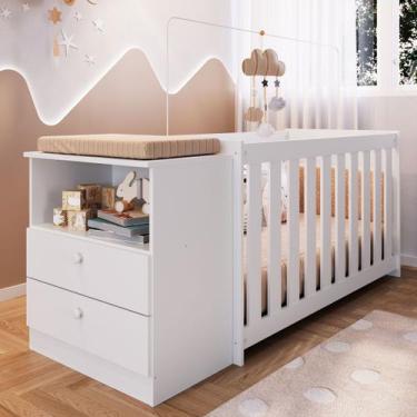 Imagem de Berço com Cômoda Aconchego 2 Gavetas Branco  Completa Móveis, Branco, 