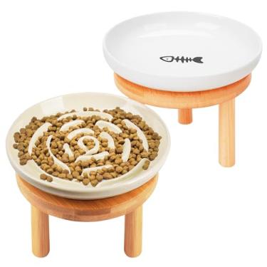 Imagem de Tigela de alimentação lenta elevada para gatos, tigelas rasas para gatos com suporte
