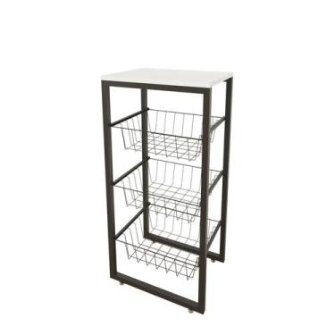 Imagem de Fruteira De Chão Em Aço Cozinha Suporte Bebedouro Mdf Branco - Belo La