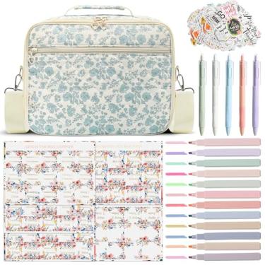 Imagem de WOBAGMEN Capa Para Bíblia Mulheres, Bolsa Grande Acolchoada Com Material De Estudo, Kit Elegante Diário Igreja, Presentes Cristãos O Dia Das Mães Mulheres (Azul Pequeno Floral, M)