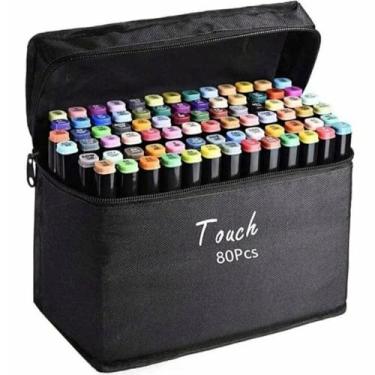 Imagem de Conjunto De Canetas Marcador Permanente Ponta Dupla Escolar Kit 80 Cores Pincel Colorido Desenho