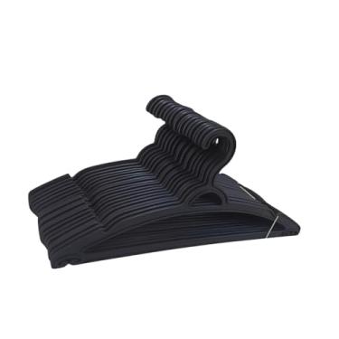 Imagem de Kit 50 Cabides Adulto Preto Antideslizante Cabide Plástico Adulto para Roupas Leves