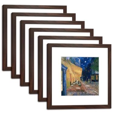 Imagem de DEKWINN, Conjunto de 6 molduras de 30 x 30 cm com capa de plexiglass HD para fotos 20 x 20 com tapete ou 30 x 30 sem tapete, molduras para galeria de parede, nogueira