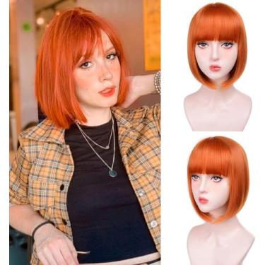 Imagem de Peruca cor T de 12" Ginger Short Bob com franja sintética - T-color