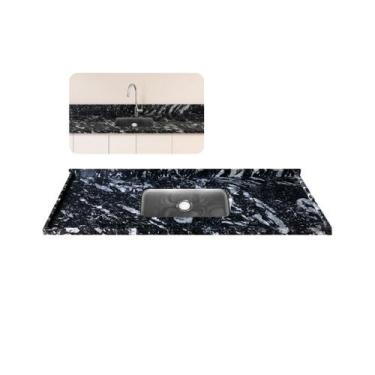 Imagem de Pia de Cozinha Granito Preto Indiano 200cm Cuba Inox Simples - Rainha 