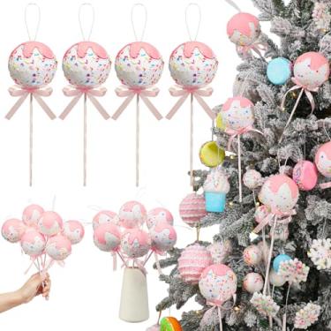Imagem de Simgoing 6 peças de enfeites de árvore de Natal de bengala doce pastel, pirulito rosa, decoração pendurada com pedaços de doce, enfeites de Natal pastel para decoração de festa de Natal em casa