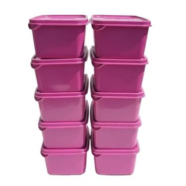 Imagem de Kit 10 Potes Retangular 1L Armazenamento Alimentos Tampa Marmita BPA Free Micro ondas Freezer (10 Potes Rosa Pink)