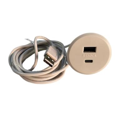 Imagem de Tomada C/ 2 Usb Renna Embutir Mesa/sofá Pop Cinza Red- 2,1 A