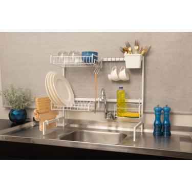 Imagem de Cozinha Autossustentável Escorredor de Louça Pratos 2 Andares Modular Grande 80CM Suspenso Branco Pliar