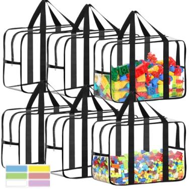 Imagem de Pacotes grandes com 6 sacos de armazenamento de brinquedos, 40 x 29 x 17 cm, com etiquetas, armazenamento de jogos de tabuleiro de PVC transparente reutilizável, bolsas organizadoras de viagem à prova