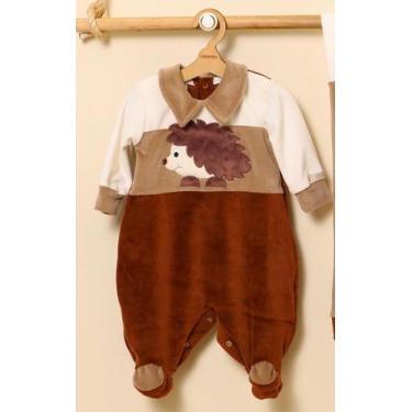 Imagem de Macacão Plush Bebê Menino Bordado Inverno Lessa Kids B9236, Marrom, P 