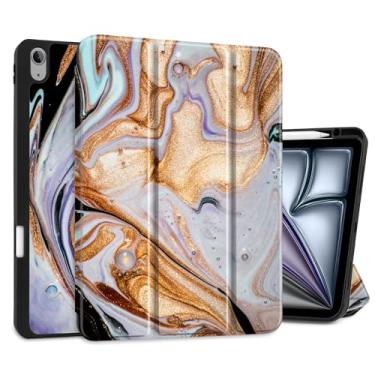 Imagem de DONGKE Capa para iPad Air de 13 polegadas M3 2025, M2 2024 - [Suporte de lápis embutido] Capa protetora à prova de choque com suporte traseiro de TPU macio para hibernar/despertar automático - mármore