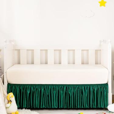 Imagem de Counfeisly Saia para cama de berço de cetim verde escuro, 132 x 71 cm com saia de berço macia e sedosa de 35,5 cm para bebês meninas ou meninos, adequada para berço padrão e roupa de cama infantil