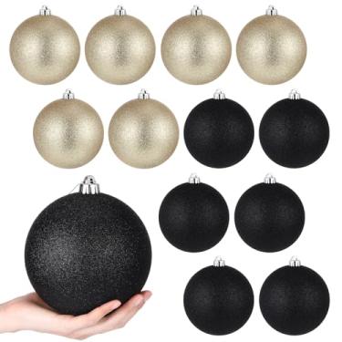 Imagem de Poen Enfeite de árvore de Natal com glitter de 15 cm, decorações de bolas de Natal extragrandes com laço para pendurar para decorações de feriados, guirlanda de festa de festival, decoração de casa