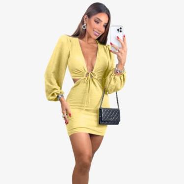 Imagem de Vestido Duna Festa Multiformas Cropped Manga Longa Balada Evento Passe