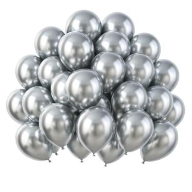 Imagem de Bexigas Metalizadas 10" 25,50,75,100 Unidades Cromadas e Reforçadas Para Festa,Aniversário,Casamento,Painel(25,Prata)