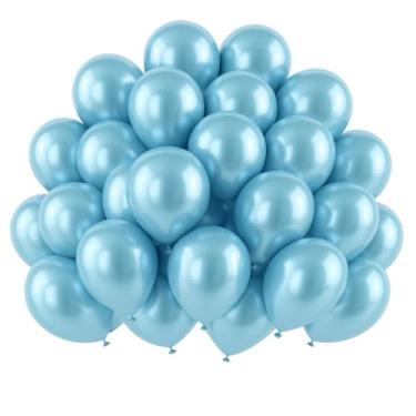 Imagem de Bexigas Metalizadas 10" 25,50,75,100 Unidades Cromadas e Reforçadas Para Festa,Aniversário,Casamento,Painel(100,Azul Claro)