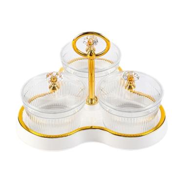 Imagem de DimyFew Bandeja para frutas secas, pote de armazenamento de cozinha, à prova de poeira, decorativo, multiuso, prato para doces e nozes, bandeja de servir, Creme Branco 3 Grades