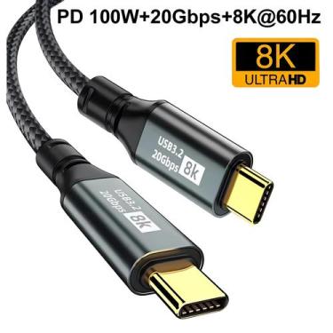 Imagem de Cabo USB Tipo C 100W PD Para Carregamento Rápido 1M 2M 3M 20Gbps 8K@60