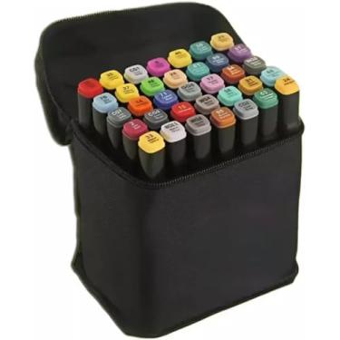 Imagem de Canetinha Ponta Dupla para Colorir Kit Estojo de Canetas Escolar Marcador Coloridas Permanente Duas Pontas (24 Cores)