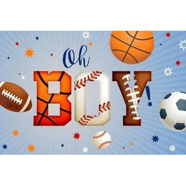 Imagem de ZJRBJB 2,1 x 1,5 m Fundo esportivo de beisebol para chá de bebê Oh Boy Blue Decorações Fundos para festa de aniversário, recém-nascidos, meninos, adereços de cabine fotográfica, vinil