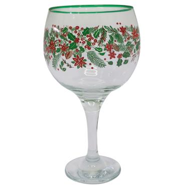 Imagem de Taça Vidro de Gin Vinho Água 600 ml Decoração Natalina Verde