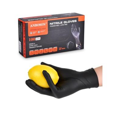 Imagem de ANBOSON Luvas Descartáveis De Nitrila 6 Mil, Para Serviço Pesado, Sem Látex Cozinhar, Pó (Preto 100, Extragrande)
