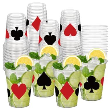 Imagem de 50 peças de copos temáticos de cassino, copo de plástico para festa de Las Vegas de 350 ml para decorações de festa de cassino Las Vegas Night Themed Holiday Party Game Supplies