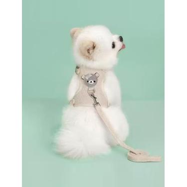 Imagem de Peitoral e coleira para cães e gatos, colete macio com corda, peitoral ajustável para passear, apenas para cães pequenos e gatos, tamanho M, branco