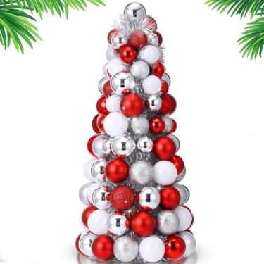 Imagem de Silipull Decoração de mesa de lareira de árvore de Natal de 40,6 cm, enfeites de bola decorativos, decoração de árvore de Natal para celebração de festivais de Natal, decoração de festa temática de