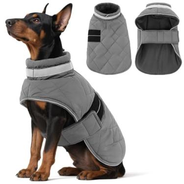 Imagem de Casaco de inverno para cachorro, quente, acolchoado, à prova de vento, resistente à água, roupas para animais de estimação pequenos, médios e grandes, suéter de Natal (cinza, GG)