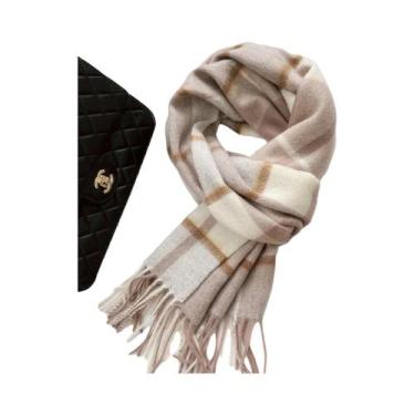 Imagem de Cachecol De Lã Vintage Estilo Preppy Para Mulheres, Pashmina De Outono