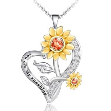 Imagem de AZFEIYA Colares de girassol para mulheres, presente de aniversário para esposa, dia dos namorados, namorada, presente para ela, You Are My Sunshine, joia de girassol para mulheres, mãe, filha, irmã
