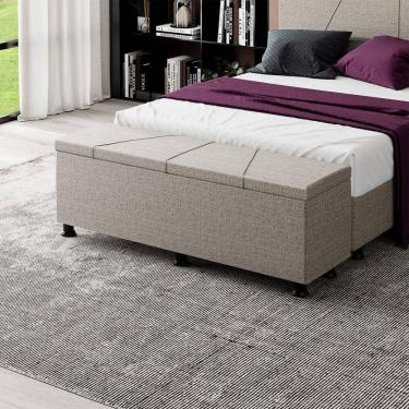 Imagem de Baú Sapateira Estofada Casal King Size 195 Cm Júpiter Linho Skybox Marrom