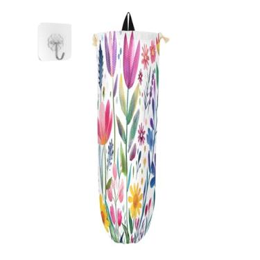 Imagem de xigua Suporte de parede para saco plástico de flores em aquarela com cordão, pacote com 2, organizador de sacolas de compras reutilizáveis, decoração para bolsas, meias, roupas íntimas e gravatas