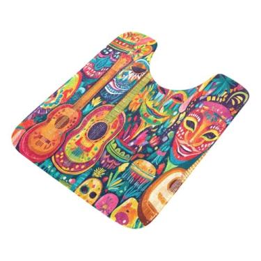 Imagem de Burbuja Tapete de banheiro Mardi Gras, tapete de banho absorvente de pelúcia macio, base antiderrapante para piso de banheiro, oval em forma de U