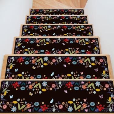 Imagem de InIsaJace Passos de escada para degraus de madeira, pacote com 15 capas para corredores de escadas, antiderrapante, para uso interno, 20 x 76 cm, tapetes laváveis com suporte de silicone para crianças