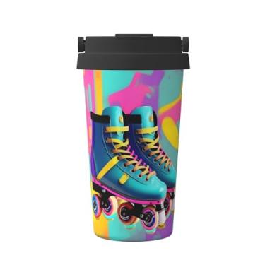 Imagem de Caneca de café isolada retrô colorida com estampa de patins em aço inoxidável para água quente e fria