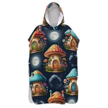 Imagem de TSENQUE Poncho de surfe para adultos trocador de roupas de banho de praia com capuz poncho leve masculino feminino com capuz fofo casa cogumelo lua