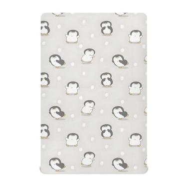 Imagem de Jogo de lençol com elástico de pinguim fofo para meninos e crianças, ultramacio, portátil, 99 x 68,5 cm