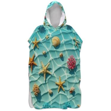 Imagem de Joisal Roupão de mudança de estrela do mar turquesa para adultos, poncho de surfe, plus size, masculino e feminino, com capuz, toalhas de banho com capuz