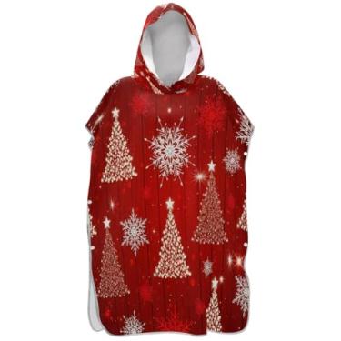 Imagem de Joisal Poncho de surfe trocador de roupão adulto praia moletom toalha natação secagem rápida árvores de Natal branco vermelho flocos de neve unissex adulto poncho com capuz