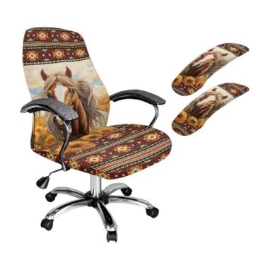 Imagem de BYOXPUVI Conjunto de capa de cadeira de escritório com estampa de cavalo asteca, protetor de assento confortável para cadeira de escritório, protetor de assento para cadeiras de jogos, protetor de