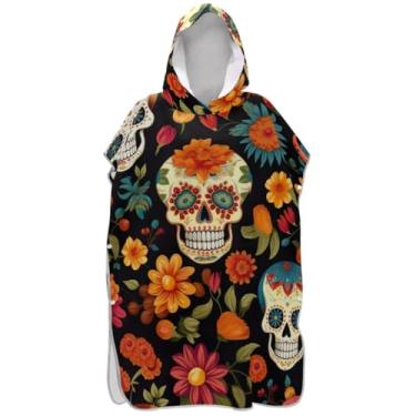 Imagem de Joisal Day of Dead Surf Poncho Trocando Roupão Adultos Praia Banho Com Capuz Toalhas Absorventes Femininas Ponchos com Capuz