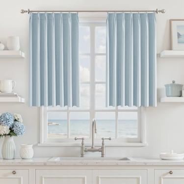 Imagem de BSfullts Cortinas blecaute plissadas de 99 cm de comprimento para quarto e sala de estar, conjunto de 2 painéis, cortinas de redução de ruído com isolamento térmico para escurecimento azul claro