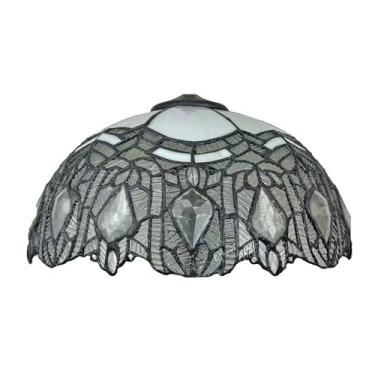 Imagem de Cúpula de abajur de vitral estilo Tiffany, 40,6 x 22,9 cm (16 x 9 polegadas), modelo Banker Jeweled, com tampa inclusa. Ideal para luminárias de cabeceira, de leitura, de estudo, de cozinha,