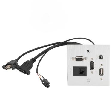 Imagem de Akozon Tomada Multimídia de Liga de Alumínio USB HD VGA 3,5 MM Tomada de Parede de Rede RJ45 para Uso Doméstico, Hotel e Escritório
