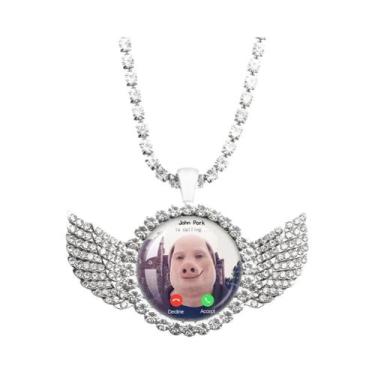 Imagem de Colar Humorístico Pig Lover Moon Call Com Pingente De Asas De Anjo Par