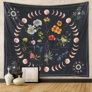 Imagem de Tapeçaria Moon Flower Wall 150x130cm, decoração de quarto em microteci